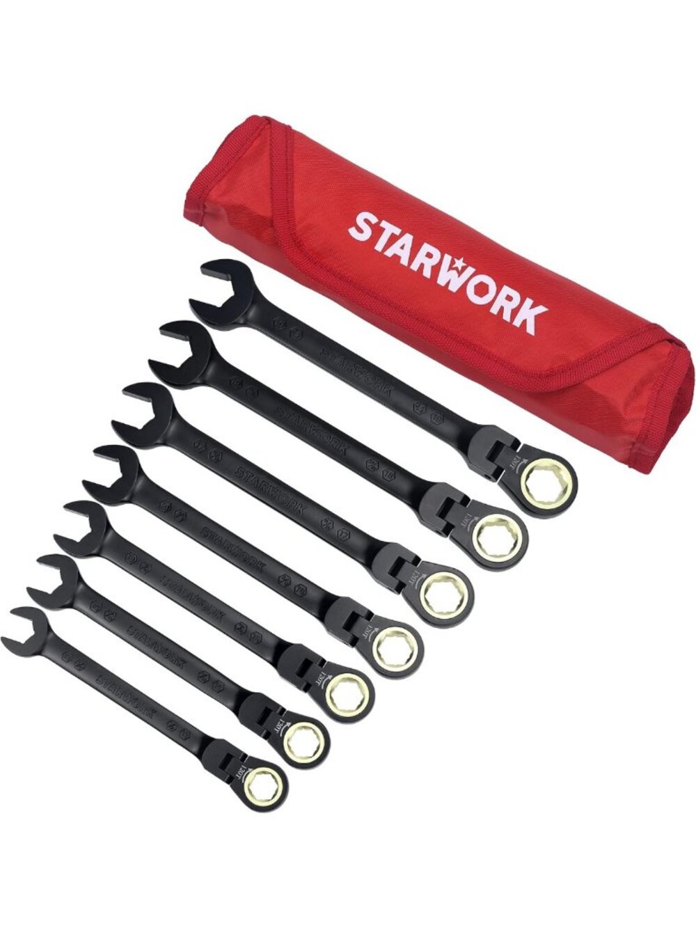 7-Piece Flex-Head Ratcheting Wrench Set with Rolling Pouch, 120-Tooth, SAE